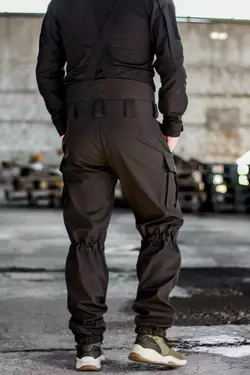 Зимові військові штани з корсетом та підтяжками Soft Shel (софтшел) чорні